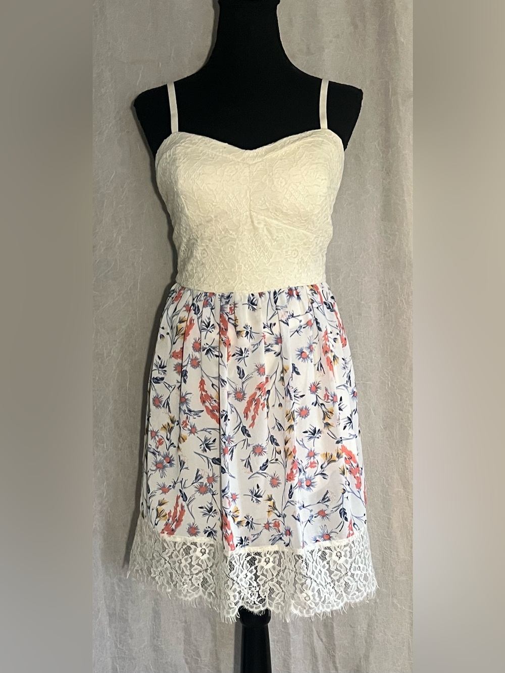 Lily Rose Cream Lace Bodice Floral Mini Dress